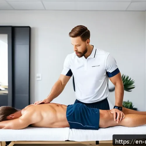 Home 30 스포츠마사지사 고객 평가 활용법 - A professional sports massage therapist attentively working on a male runner’s calf and hamstring mu...